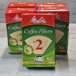 Lots of 5 Melitta Super Premium Natural Brown Paper # 2 Cone Coffee Filters